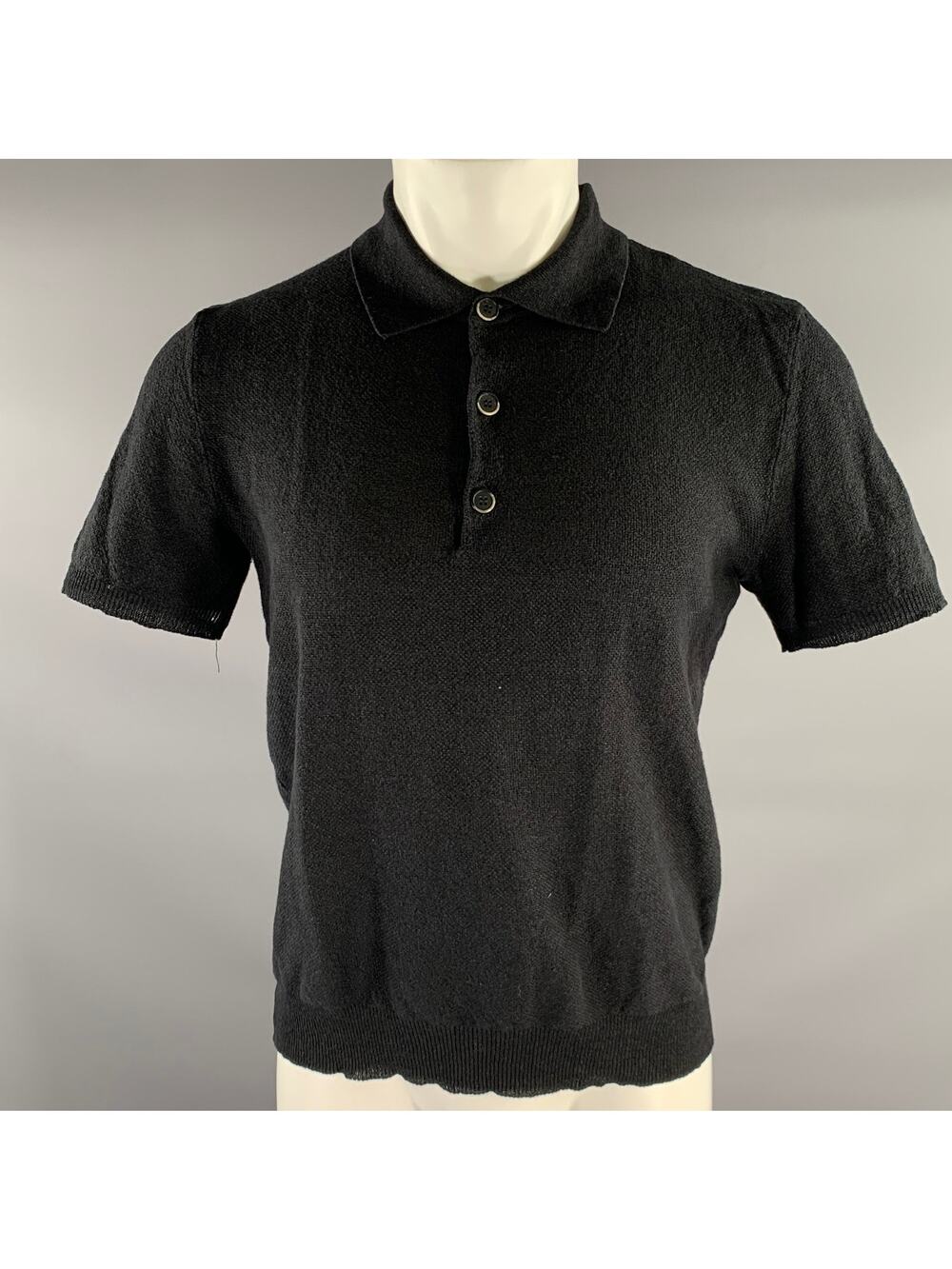 BARENA Size M Black Knit Polo